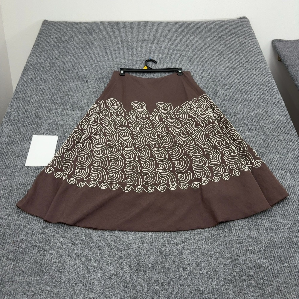 Nic+Zoe Skirt Womens 10 Brown Linen Rayon Embroidered A-Line Boho Chic